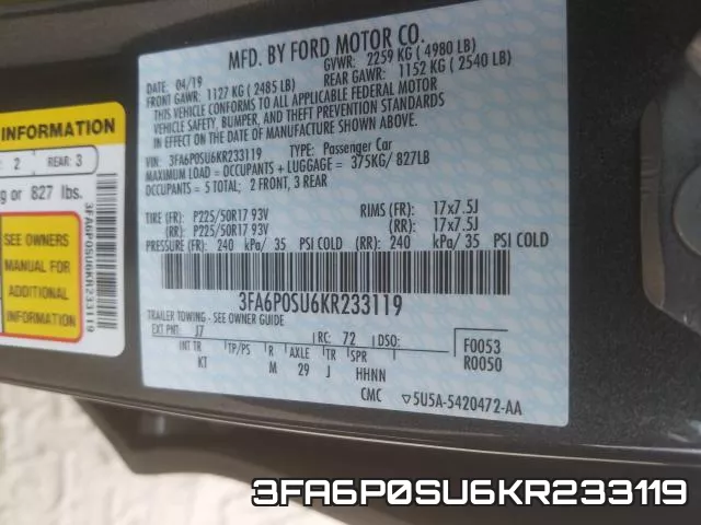 3FA6P0SU6KR233119 фото 2