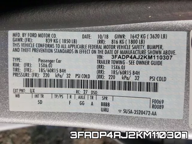 3FADP4AJ2KM110307 фото 2