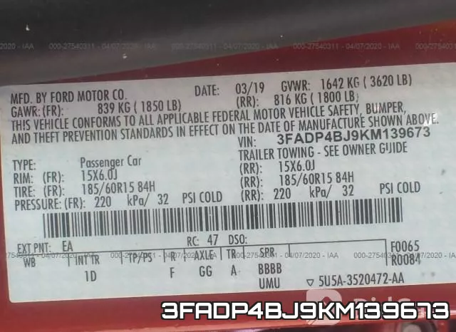 3FADP4BJ9KM139673 фото 10