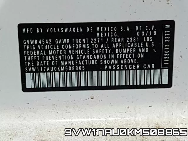 3VW117AU0KM508865 фото 2