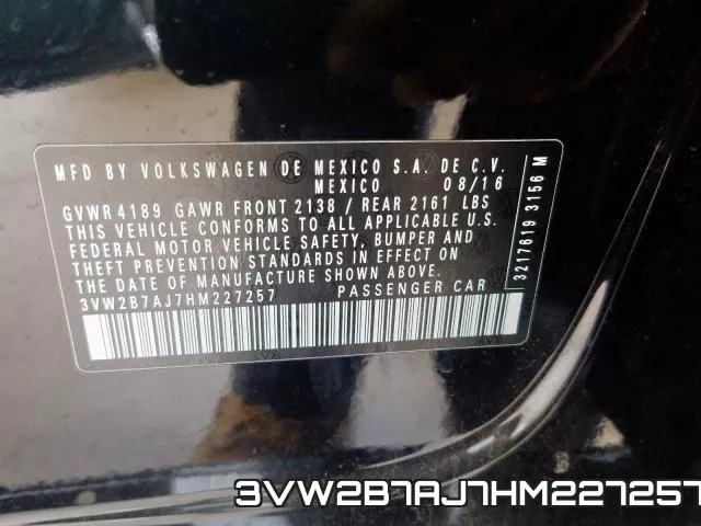 3VW2B7AJ7HM227257 фото 2