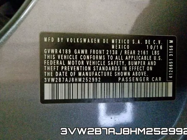 3VW2B7AJ8HM252992 фото 2