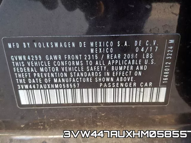 3VW447AUXHM058557 фото 2
