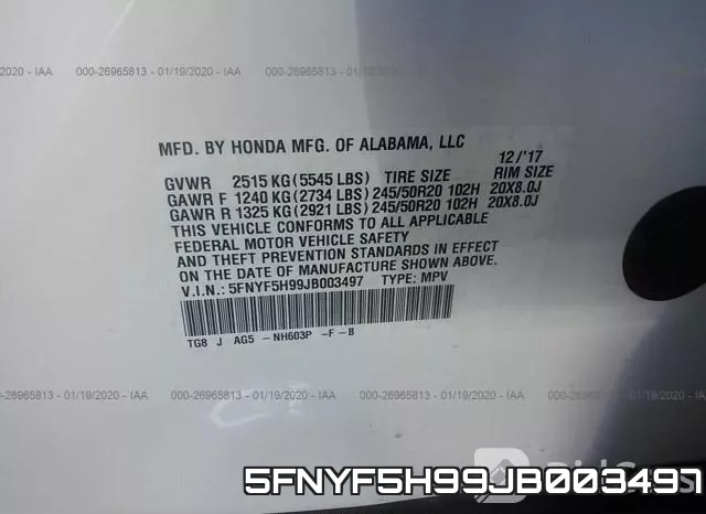 5FNYF5H99JB003497 фото 10