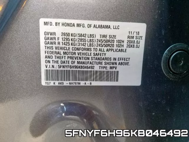 5FNYF6H96KB046492 фото 2