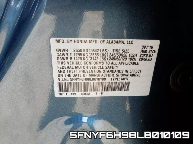 5FNYF6H98LB010109 фото 2