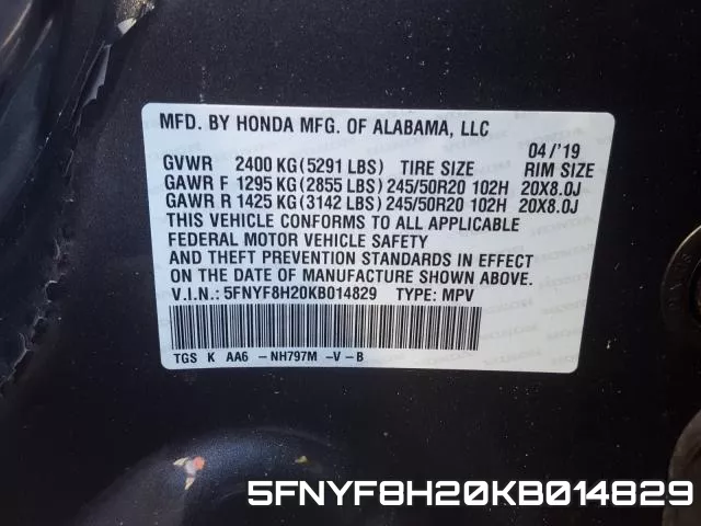 5FNYF8H20KB014829 фото 2