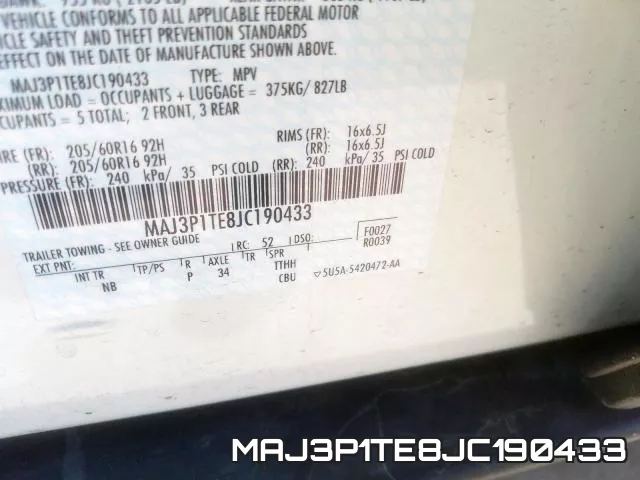 MAJ3P1TE8JC190433 фото 2