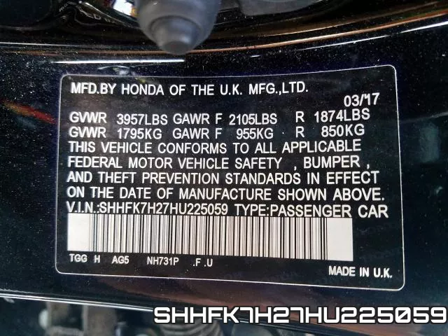 SHHFK7H27HU225059 фото 2