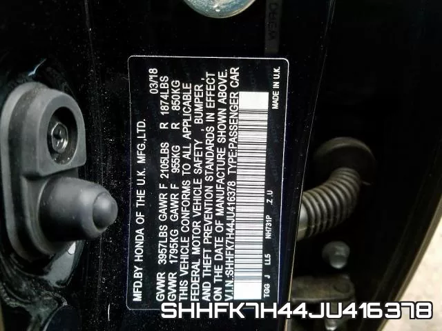 SHHFK7H44JU416378 фото 2