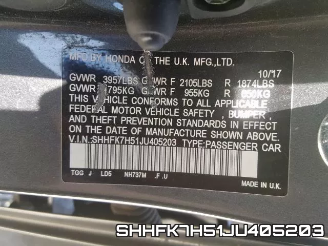 SHHFK7H51JU405203 фото 2