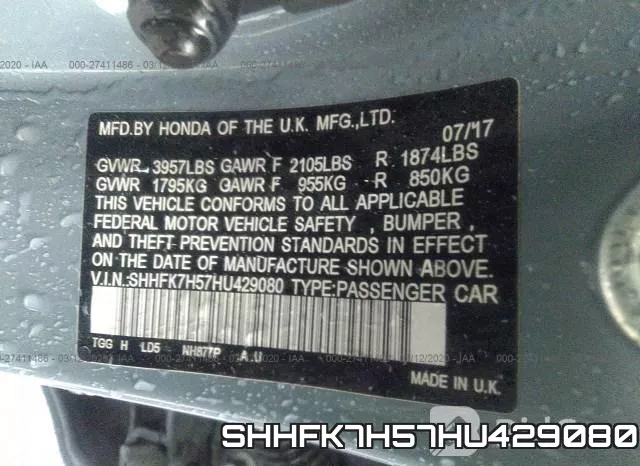 SHHFK7H57HU429080 фото 10