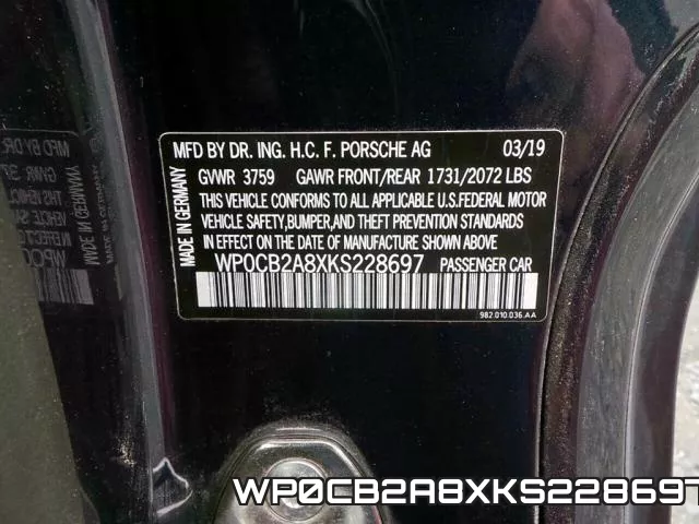WP0CB2A8XKS228697 фото 9