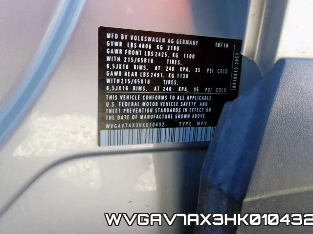 WVGAV7AX3HK010432 фото 2