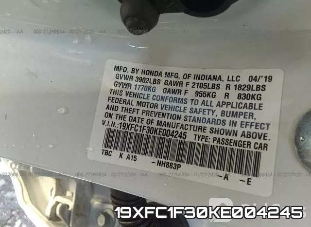 19XFC1F30KE004245 фото 10