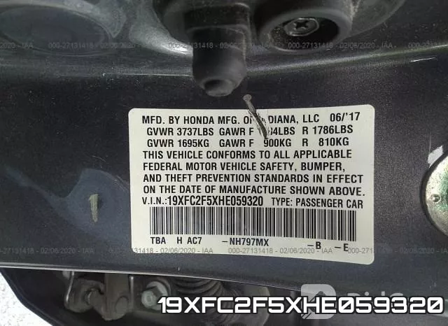 19XFC2F5XHE059320 фото 10