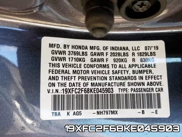 19XFC2F68KE045903 фото 2