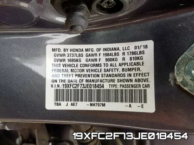 19XFC2F73JE018454 фото 2