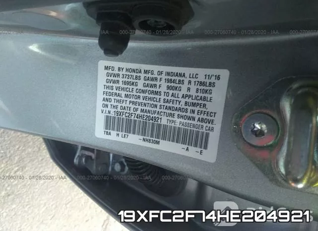 19XFC2F74HE204921 фото 10