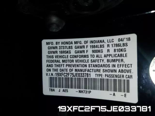 19XFC2F75JE033781 фото 2