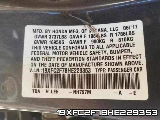 19XFC2F78HE229353 фото 2