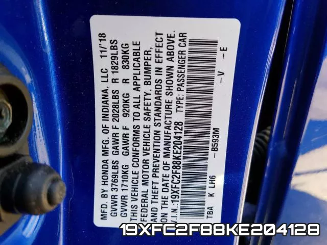 19XFC2F88KE204128 фото 2