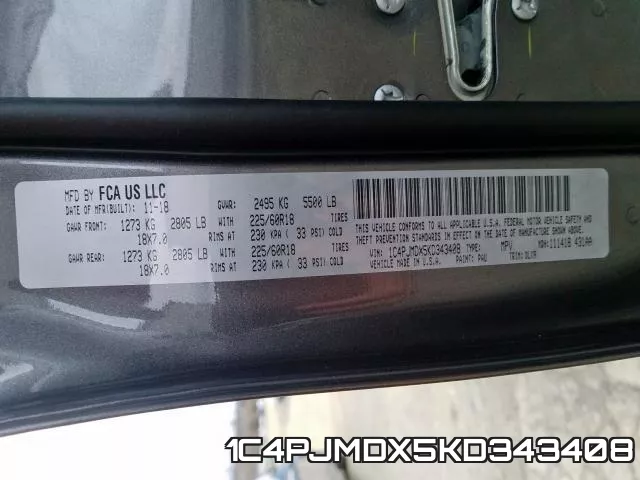 1C4PJMDX5KD343408 фото 2