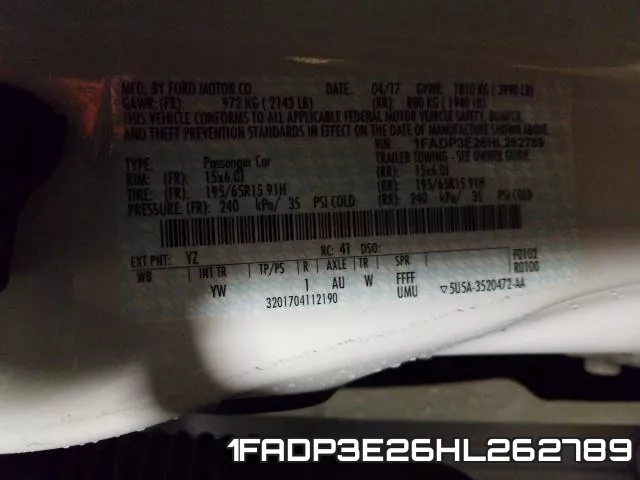1FADP3E26HL262789 фото 2