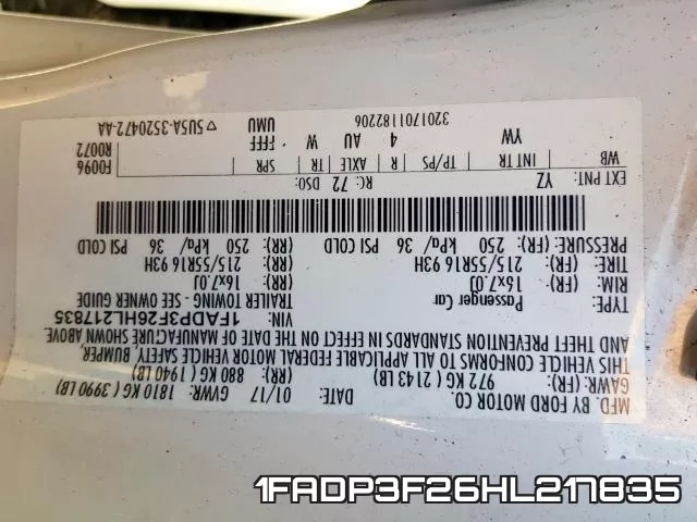 1FADP3F26HL217835 фото 2