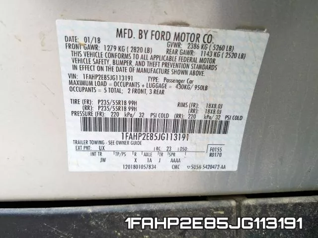 1FAHP2E85JG113191 фото 2