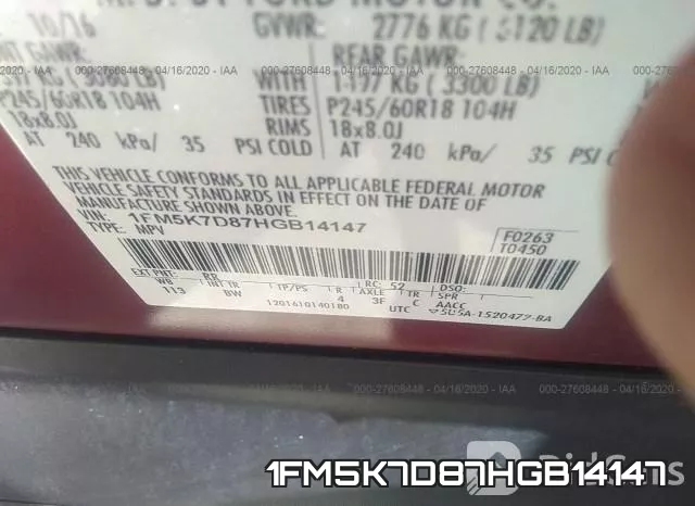 1FM5K7D87HGB14147 фото 10