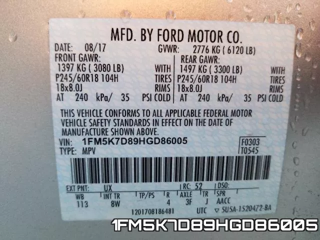 1FM5K7D89HGD86005 фото 2