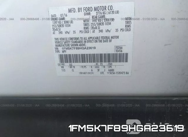 1FM5K7F89HGA23619 фото 10