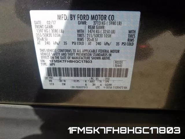 1FM5K7FH8HGC17803 фото 2