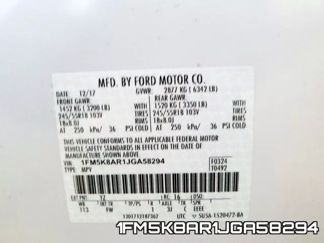 1FM5K8AR1JGA58294 фото 2