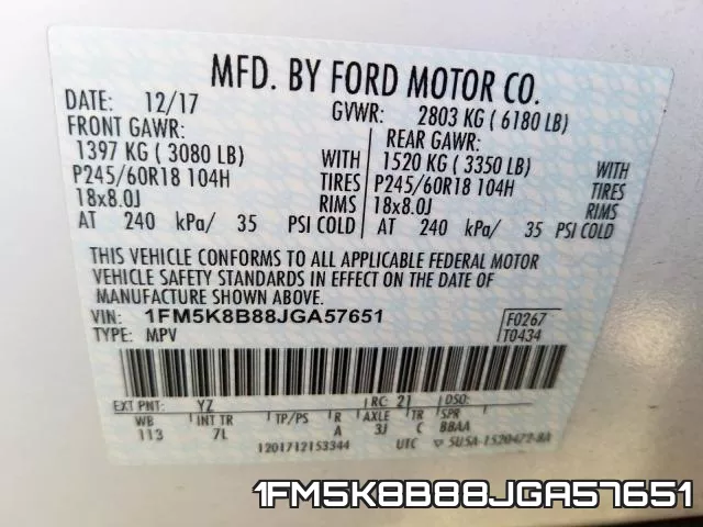 1FM5K8B88JGA57651 фото 2