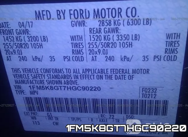 1FM5K8GT7HGC90220 фото 10