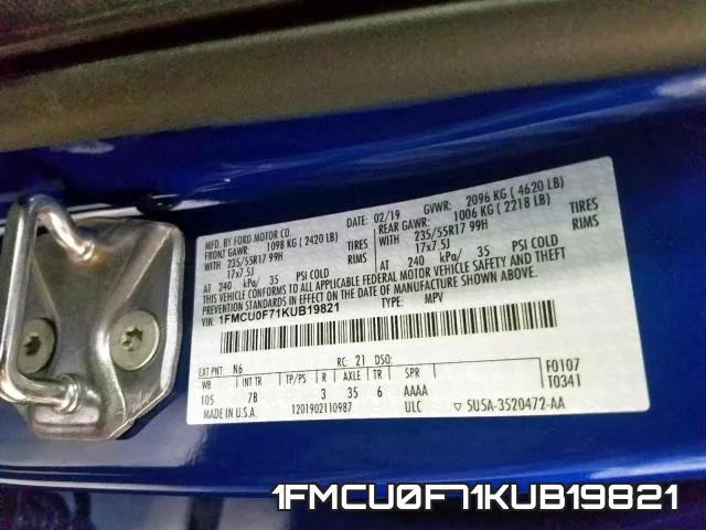 1FMCU0F71KUB19821 фото 2