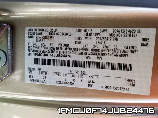1FMCU0F74JUB24476 фото 2