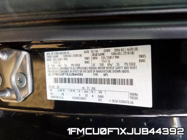 1FMCU0F7XJUB44392 фото 2
