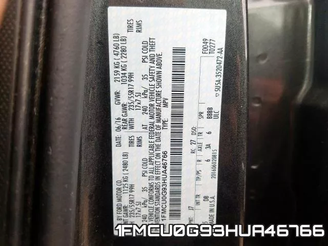 1FMCU0G93HUA46766 фото 2