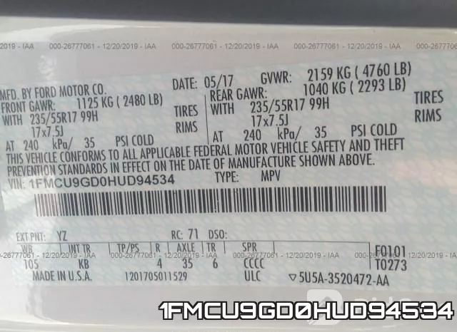 1FMCU9GD0HUD94534 фото 10