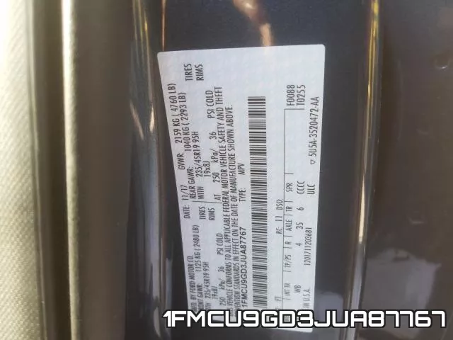 1FMCU9GD3JUA87767 фото 2