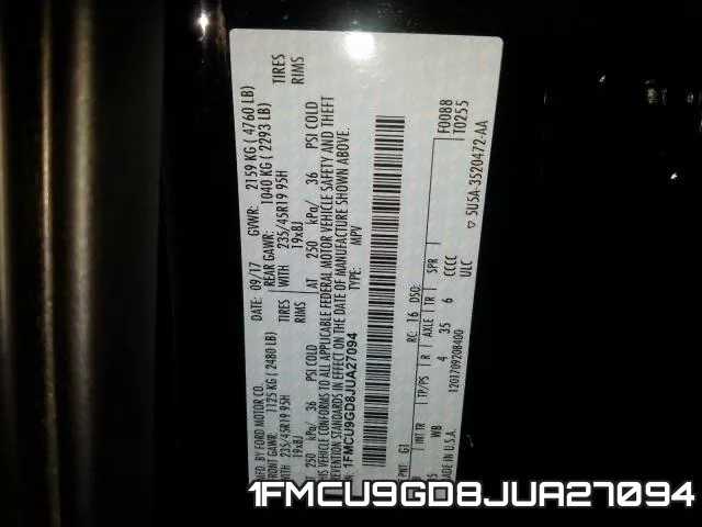 1FMCU9GD8JUA27094 фото 2
