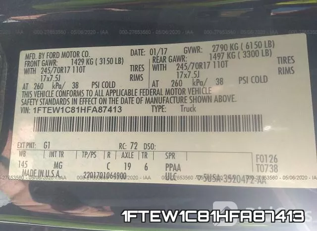 1FTEW1C81HFA87413 фото 10