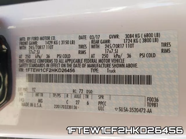 1FTEW1CF2HKD26456 фото 2