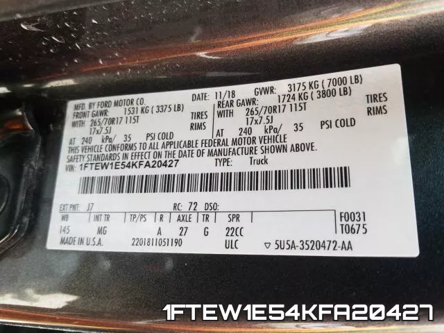 1FTEW1E54KFA20427 фото 2