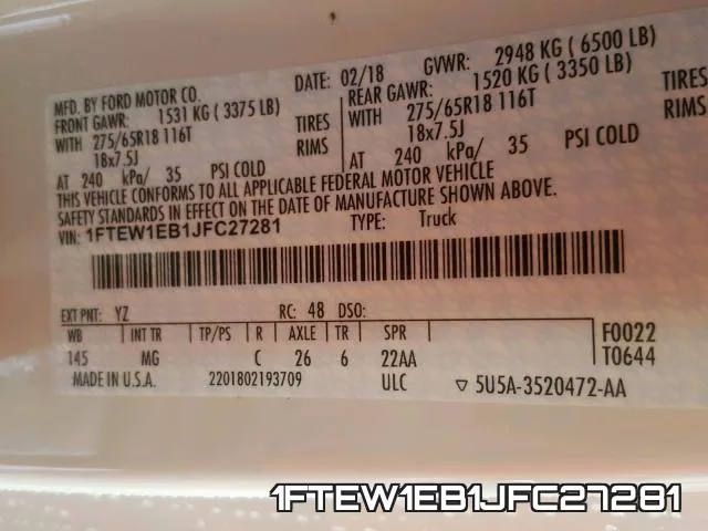1FTEW1EB1JFC27281 фото 2