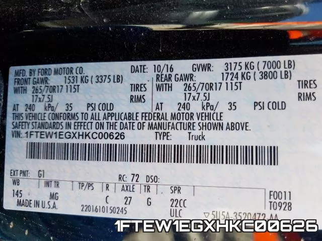 1FTEW1EGXHKC00626 фото 2