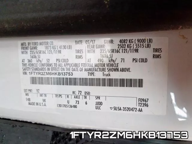 1FTYR2ZM6HKB13753 фото 2